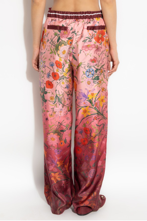 Gucci Pantalones de seda con estampado floral