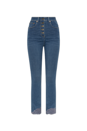 Jeans with lace-trimmed legs
