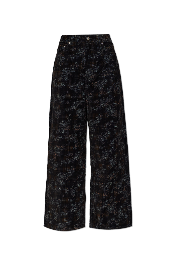 Velvet Floral-Patterned Trousers od Ganni