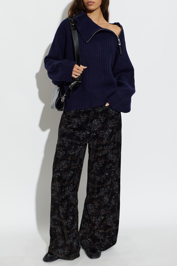 Ganni Pantalones de terciopelo con motivo floral