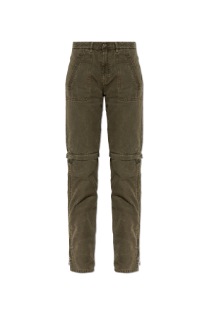 Trousers with sewn-in zippers in the legs