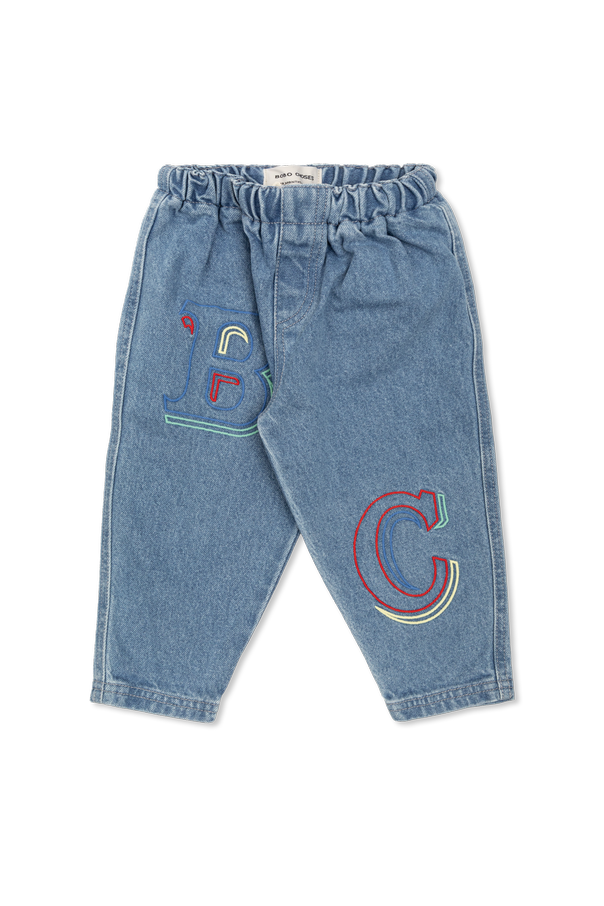 Jeans with a colorfully embroidered logo od Bobo Choses