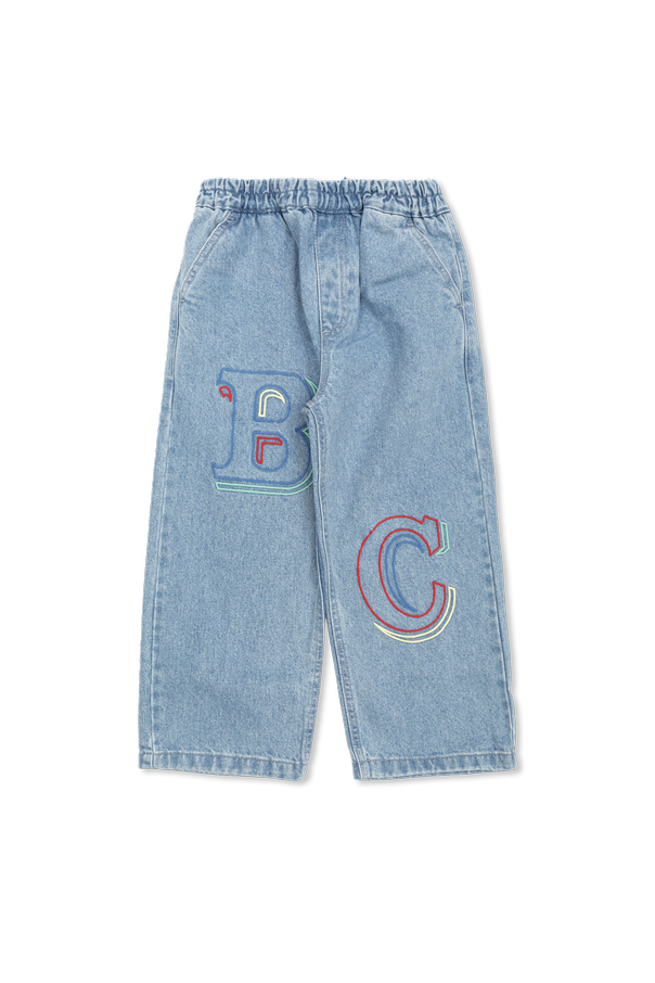 Jeans with a colorfully embroidered logo od Bobo Choses