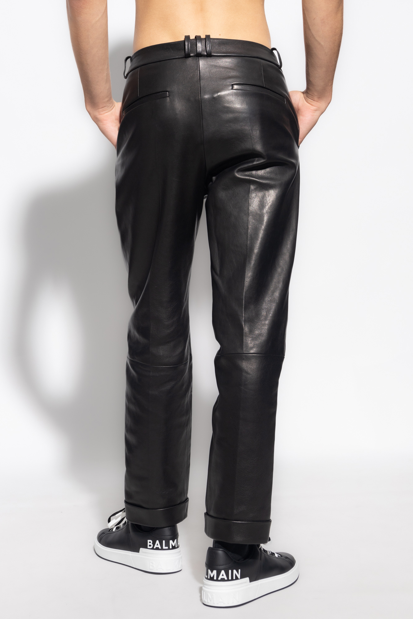 Leather trousers Balmain Brown size 48 IT in Leather - 15842556