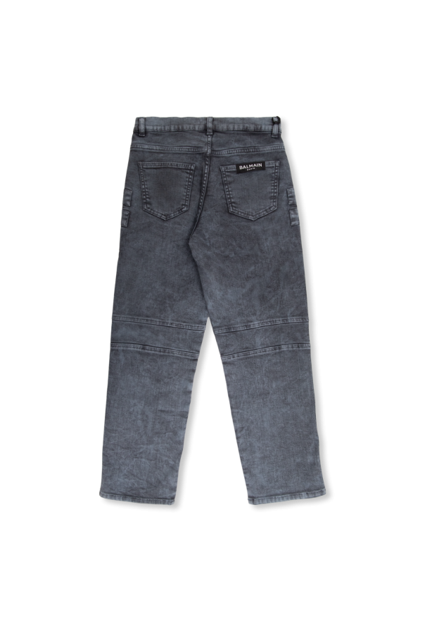 Balmain Kids Blue cotton blend stretch denim slim biker jeans from Balmain