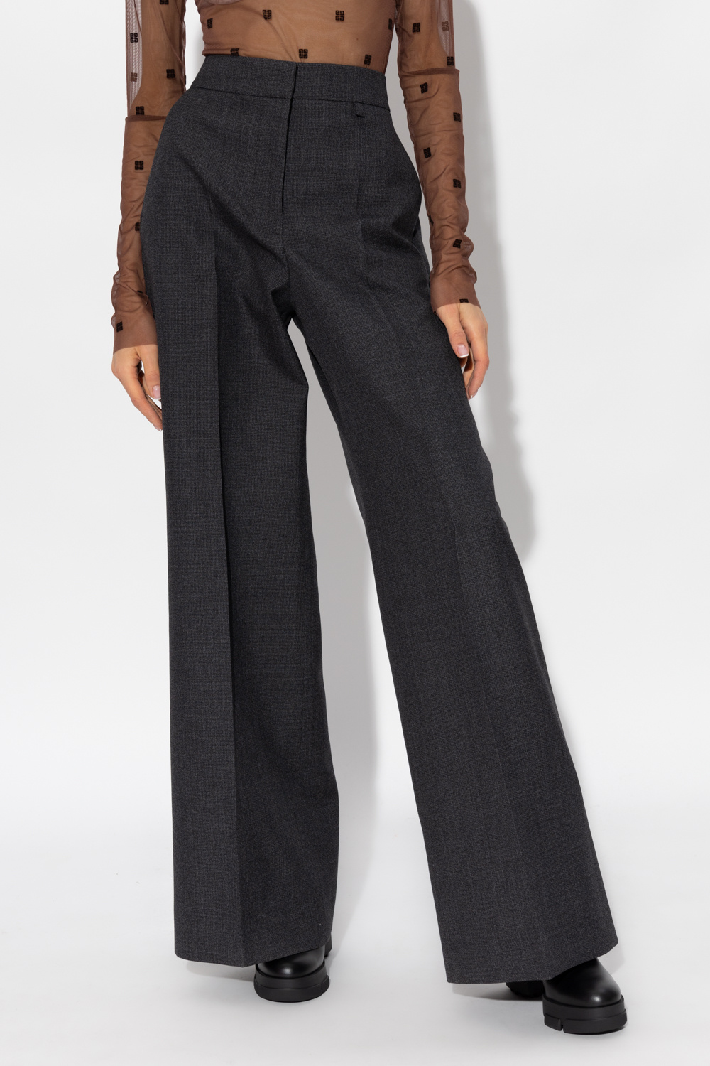 IetpShops Italy - Grey Wool pleat - front trousers Givenchy - distressed  straight-leg turn-up wide jeans