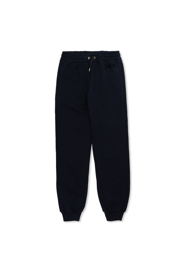 Sweatpants with a velvety-finish logo od Chloé Kids
