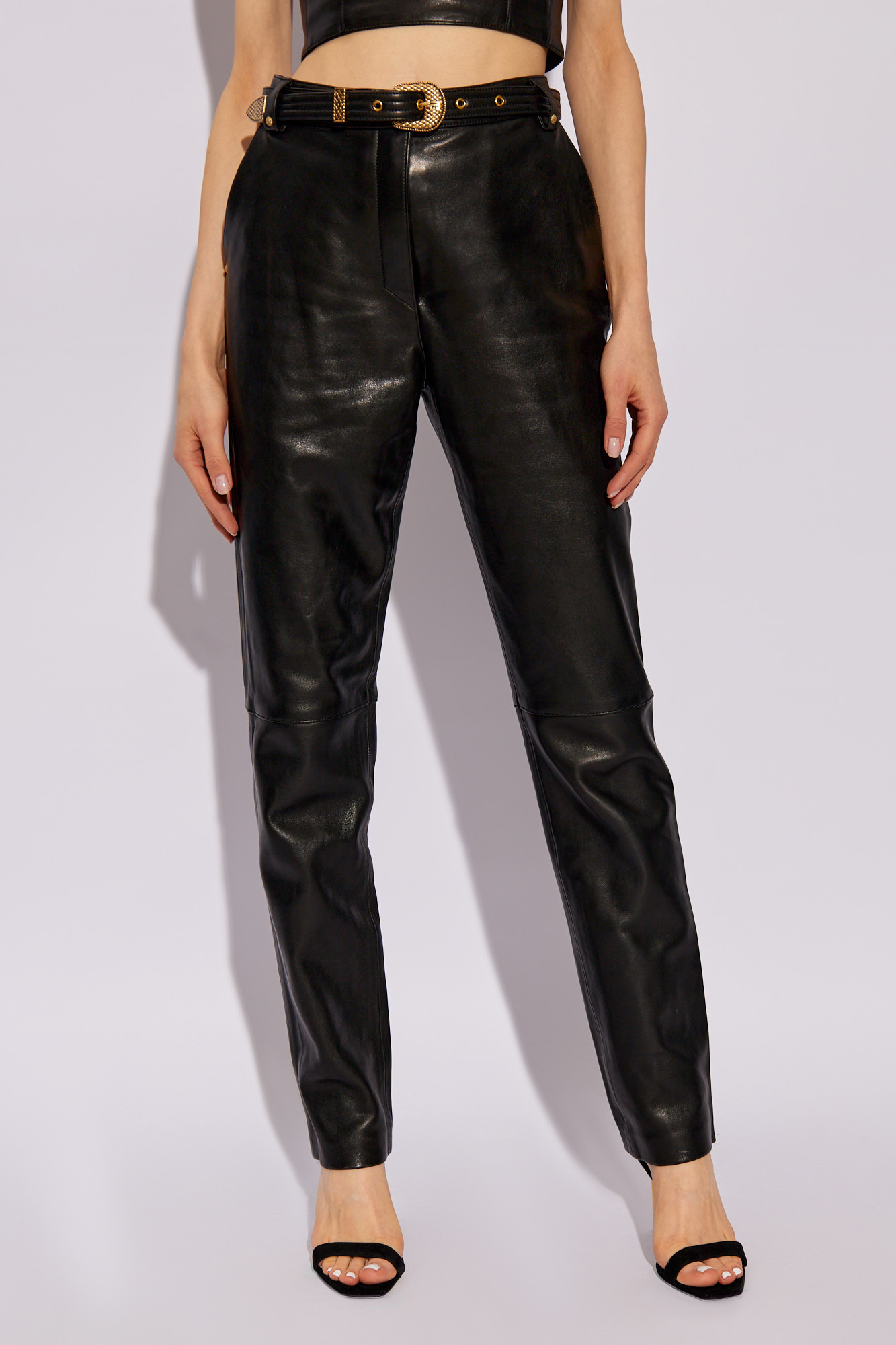 Black Leather high-rise trousers Balmain - Vitkac Canada