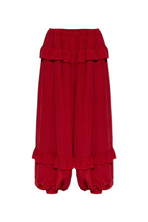 Silk trousers with ruffles