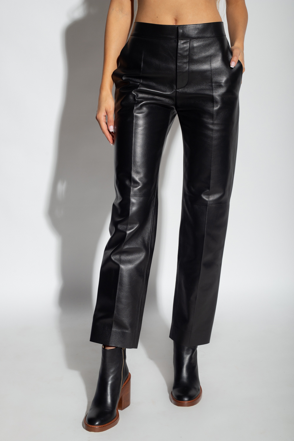 Chloé Leather pleat-front trousers