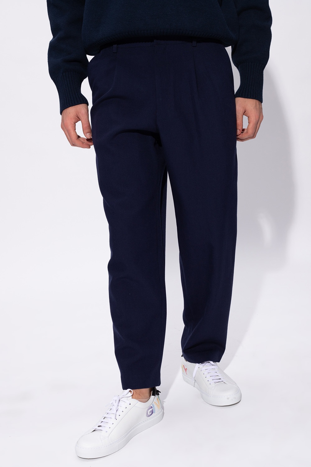 polka-dot high-waist shorts Wool pleat-front trousers