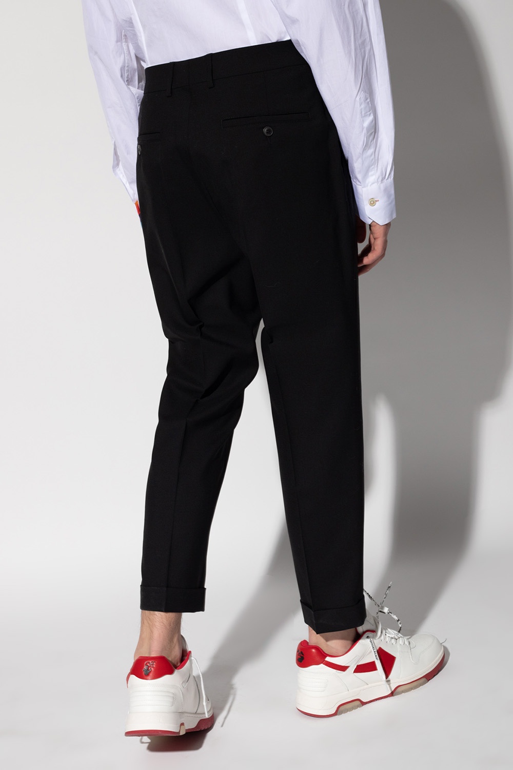 Mandoline ruched waist shorts Wool pleat-front trousers