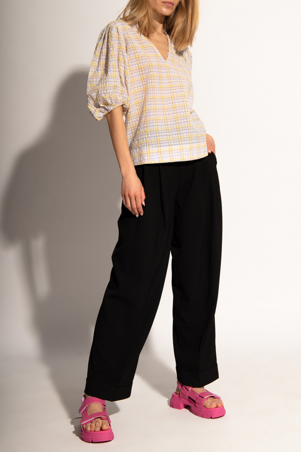 Ganni Pleat-front silk trousers