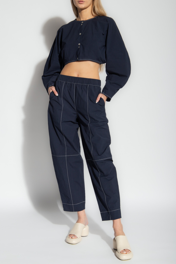 Ganni logo-print trousers with contrasting seams