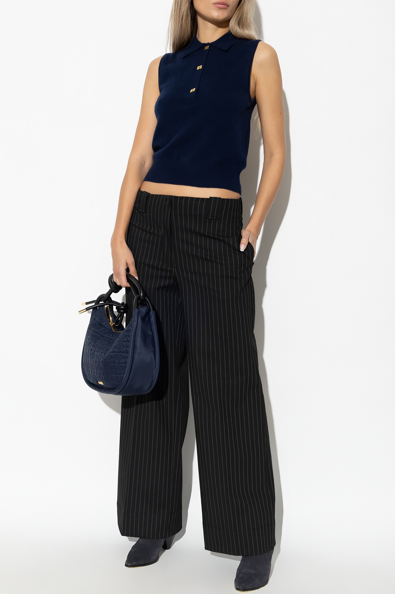 Ganni Pleat-front trousers with pinstripes