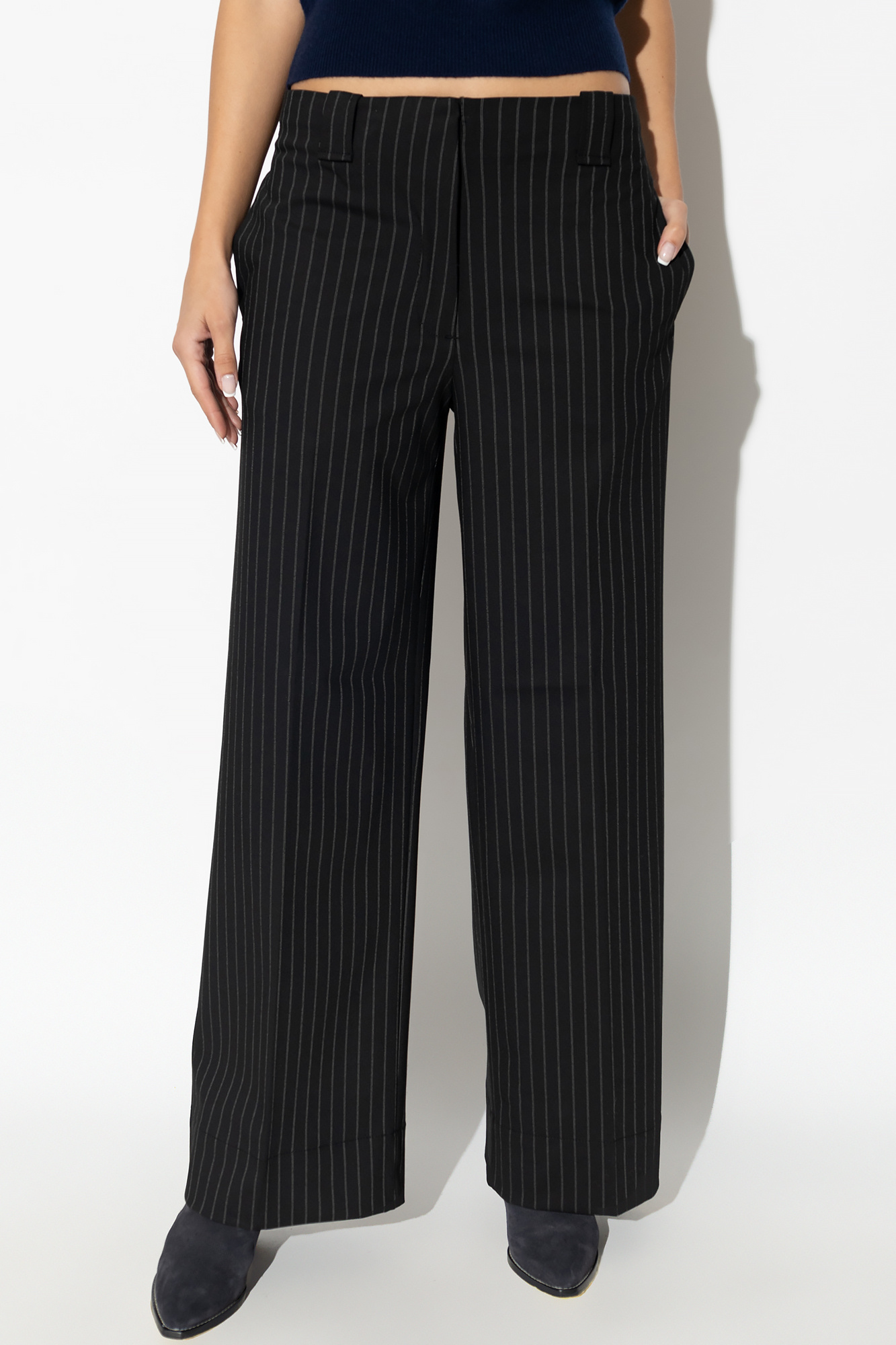 Ganni Pleat-front trousers with pinstripes