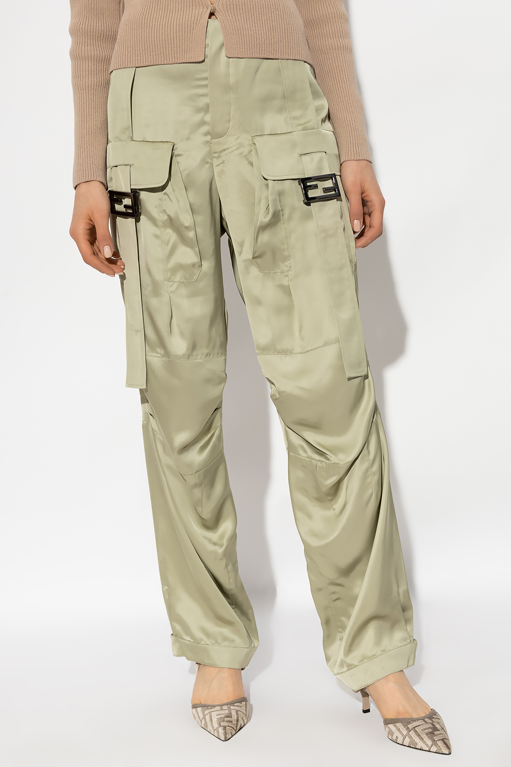 FENDI Sexy Army Vintage Women Embroidery Khaki Cargo Trousers Pants IT40  US7 