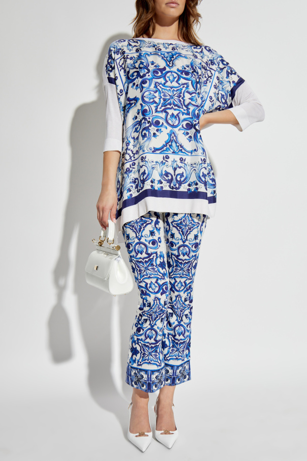 Dolce & Gabbana Silk pants with Majolica pattern