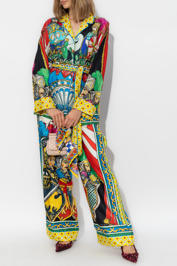 Dolce & Gabbana Silk trousers with Carretto pattern