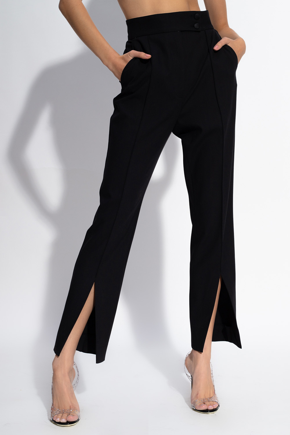 cropped faux-leather leggings Pleat-front trousers