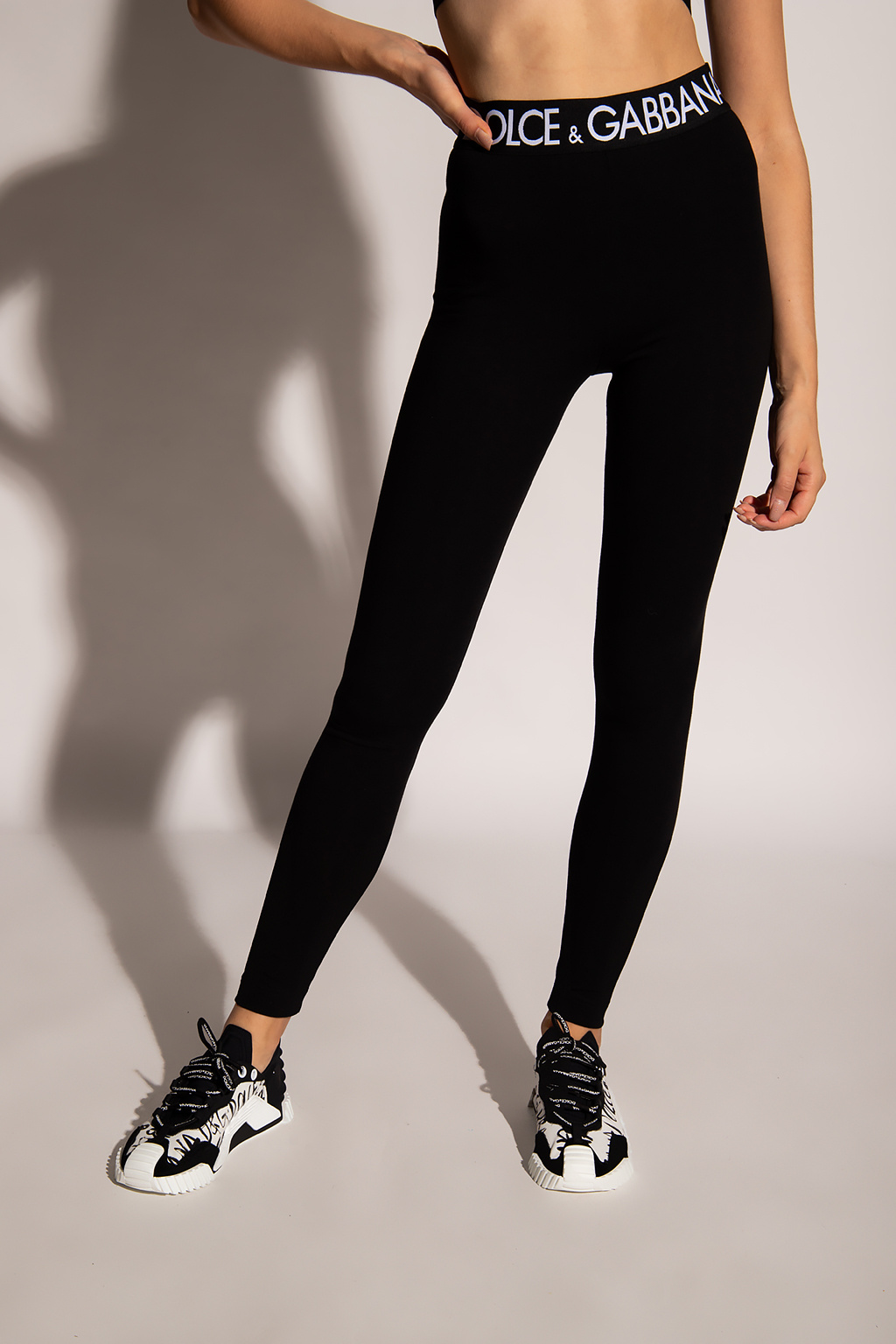 DOLCE & GABBANA PATTERNED SWEAT SHORTS - Black Leggings with logo