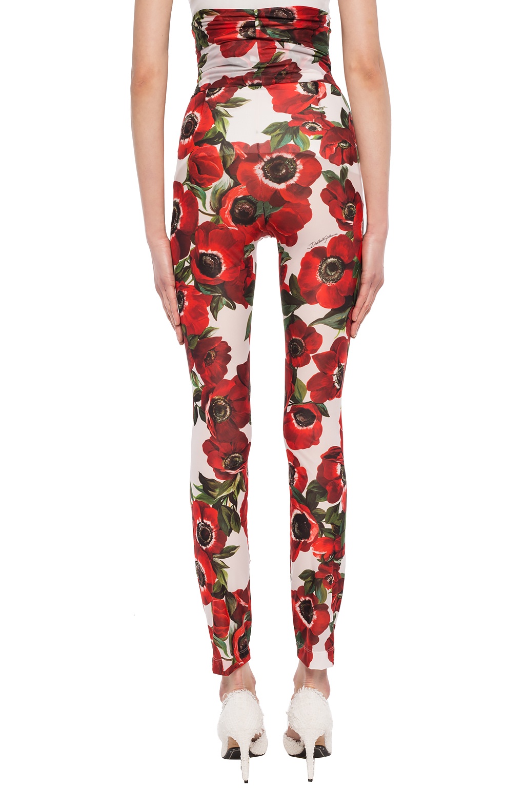 Dolce & Gabbana Floral Print High Waist Leggings in Red