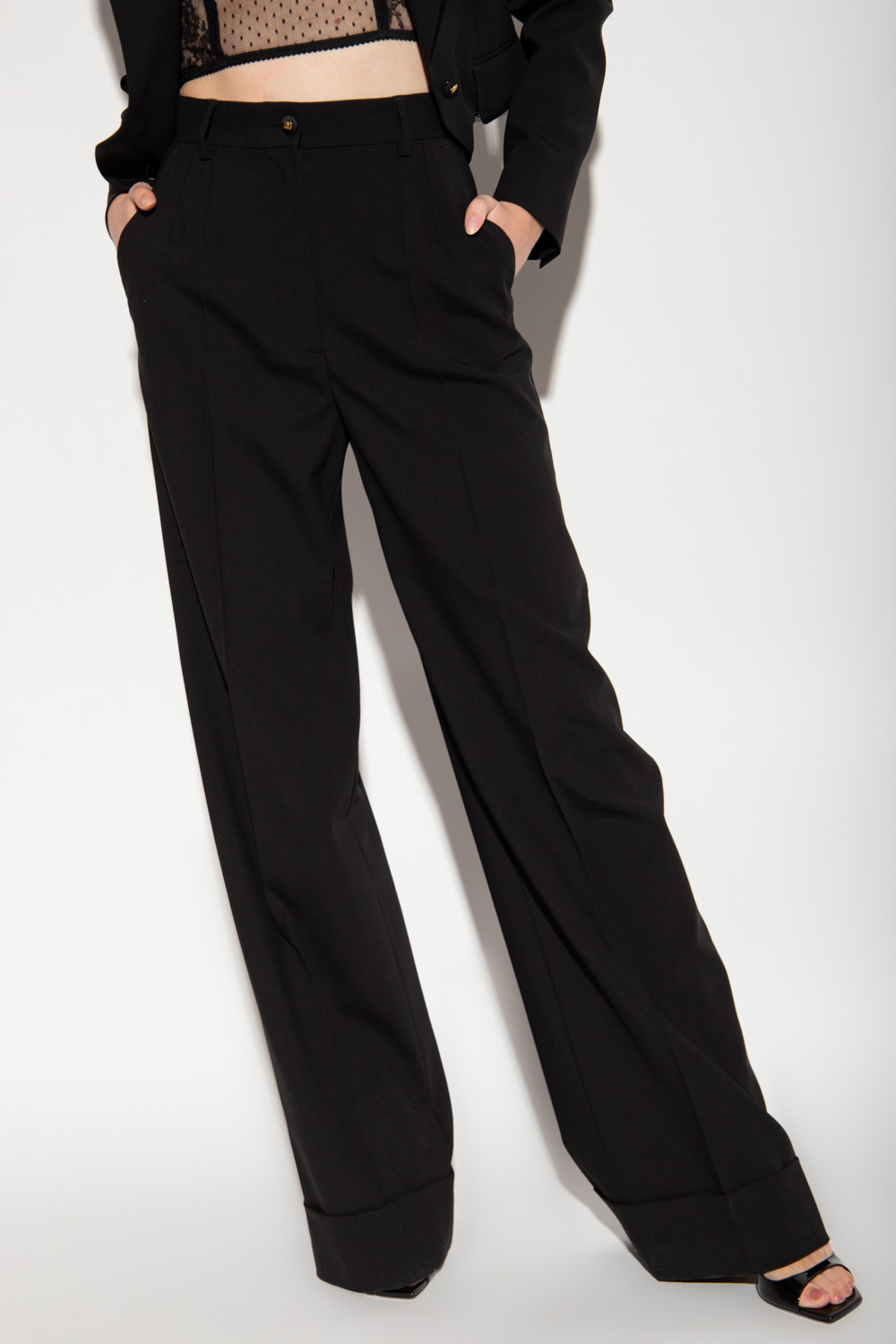 Crepe Long Coat & Basic Sheath Dress Wool pleat-front trousers