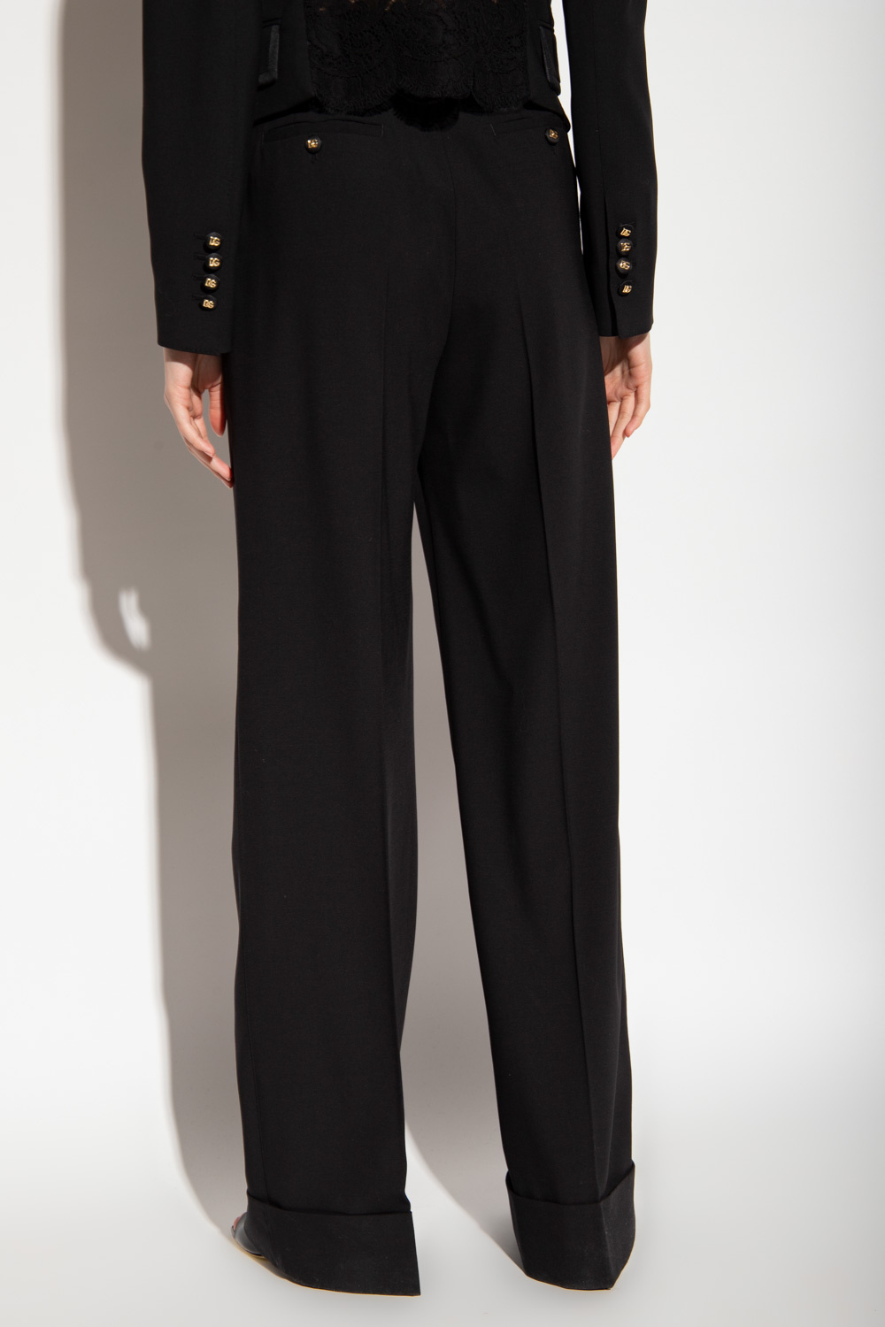 Crepe Long Coat & Basic Sheath Dress Wool pleat-front trousers