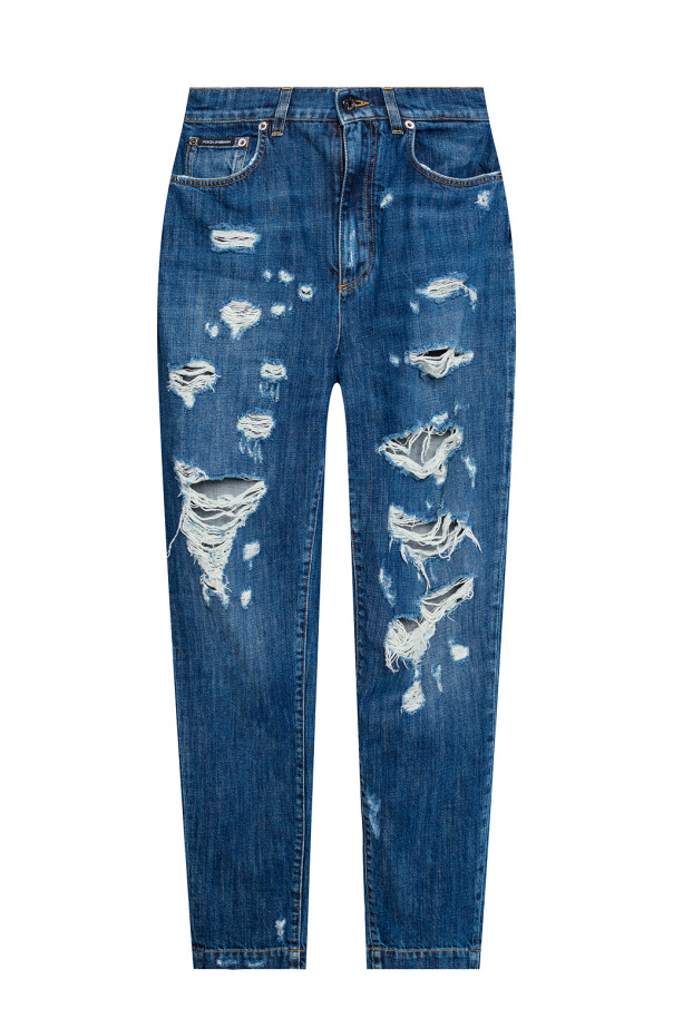 dolce & gabbana jeans Distressed high-waist jeans