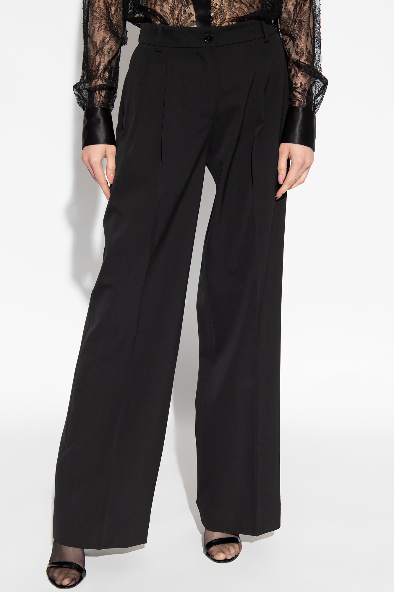 Dolce & Gabbana Wool pleat-front stone trousers
