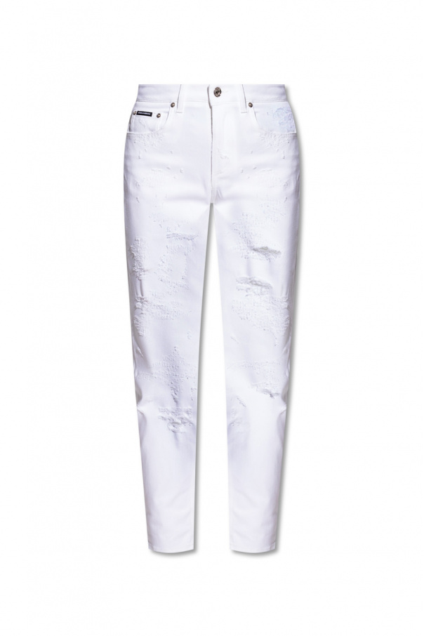 Dolce & Gabbana ruffle collar cotton shirt Embroidered jeans