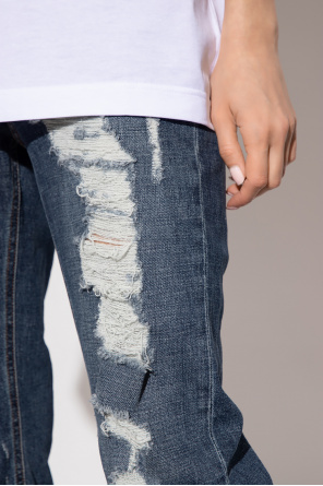 Dolce & Gabbana logo-print crystal embellished T-shirt Boyfriend jeans