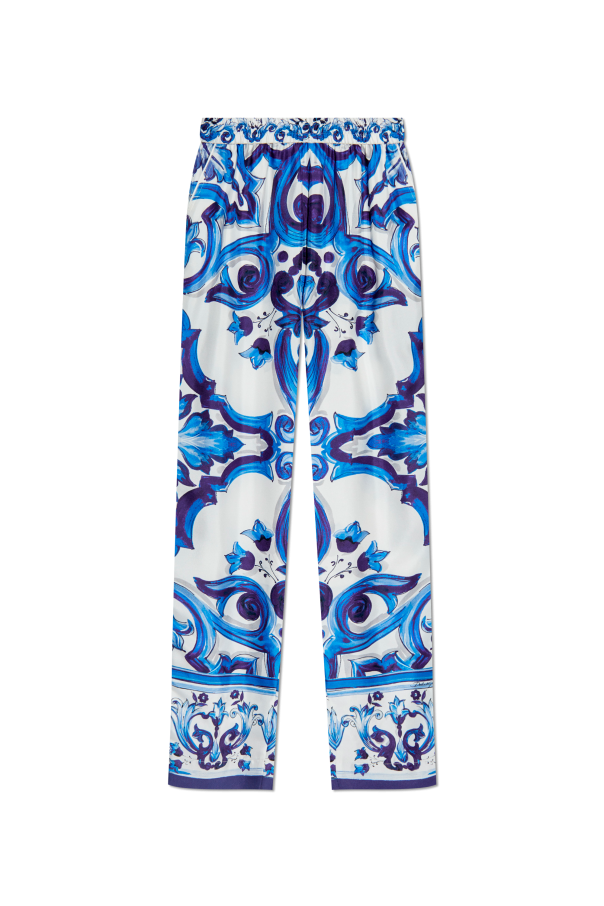 Dolce & Gabbana Silk trousers with Majolica pattern