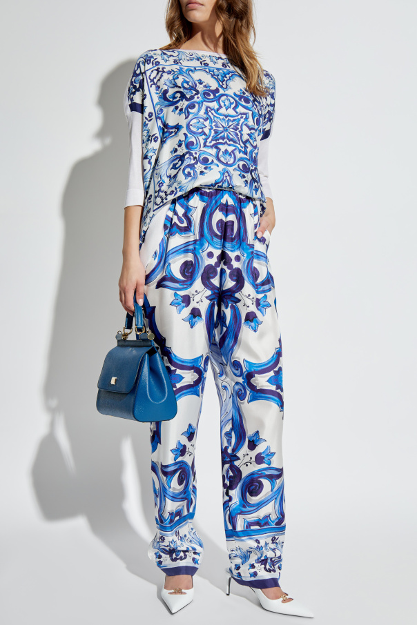 Dolce & Gabbana Silk trousers with Majolica pattern