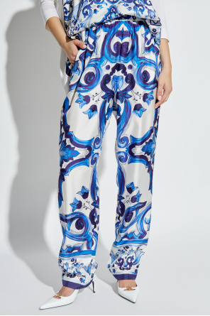 Dolce & Gabbana Silk trousers with Majolica pattern