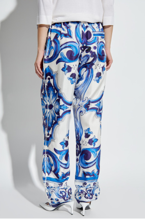 Dolce & Gabbana Silk trousers with Majolica pattern