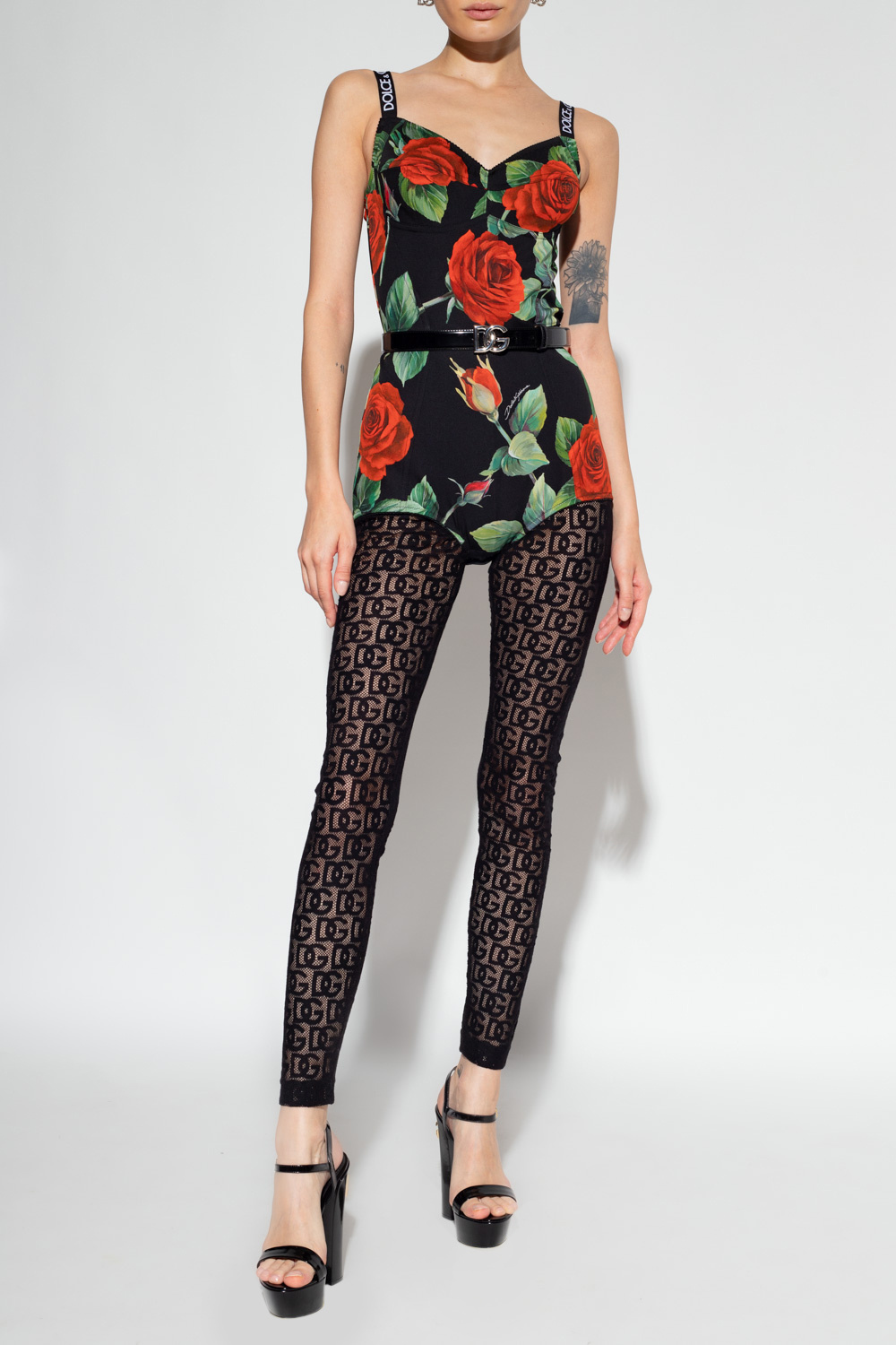 Dolce & Gabbana Openwork leggings with logo