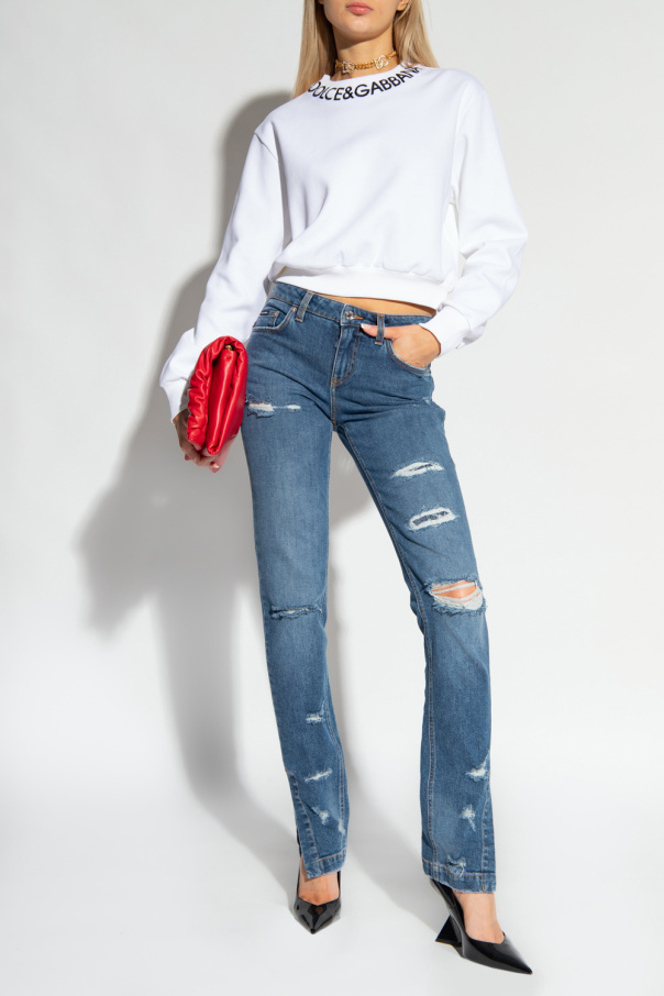 Dolce & Gabbana rose-print bikini bottoms Distressed jeans