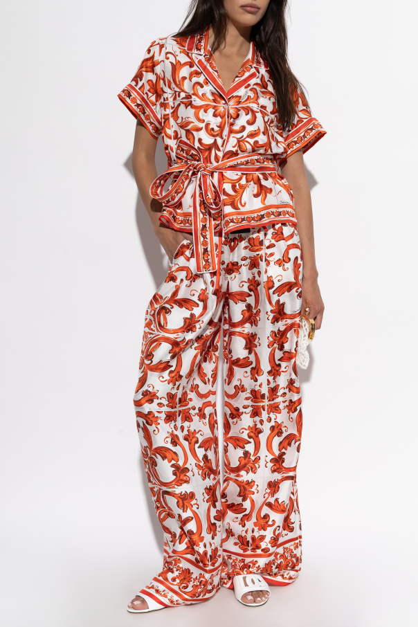 Dolce & Gabbana Silk pants with 'Majolica' print
