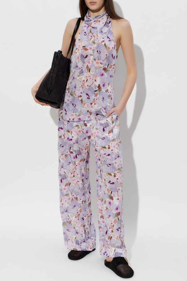 Balmain Calças de seda com padrão floral