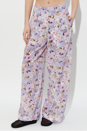 Balmain Calças de seda com padrão floral