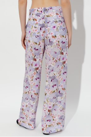 Balmain Calças de seda com padrão floral