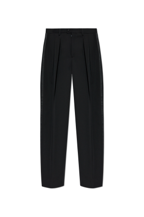 Creased trousers with satin side stripes