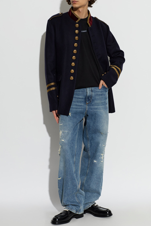 Dolce & Gabbana Men's Pleated Blue Distressed Jeans by Dolce & Gabbana