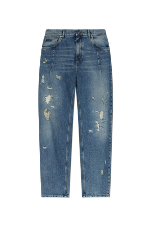 Men's Pleated Blue Distressed Jeans by Dolce & Gabbana