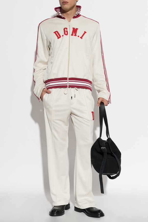 Dolce & Gabbana Cream-Red Track Pants with Embroidered Logo by Dolce & Gabbana