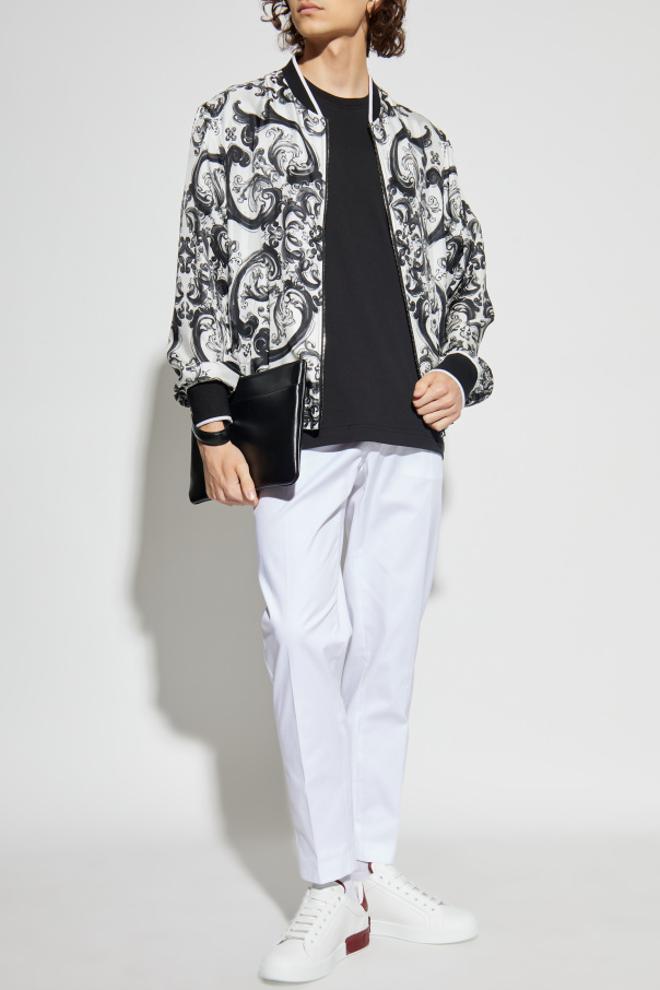 Dolce & Gabbana Pantalones de algodón con logo bordado