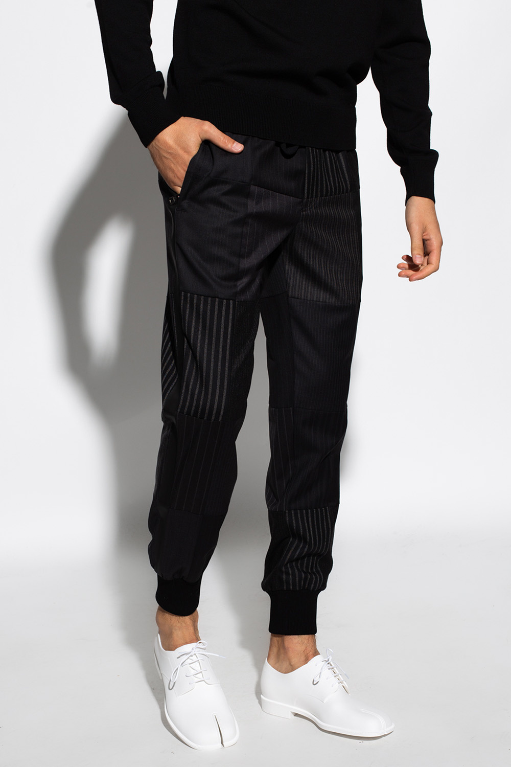 Jeans Vita Alta london In Cotone Distressed Pinstriped trousers