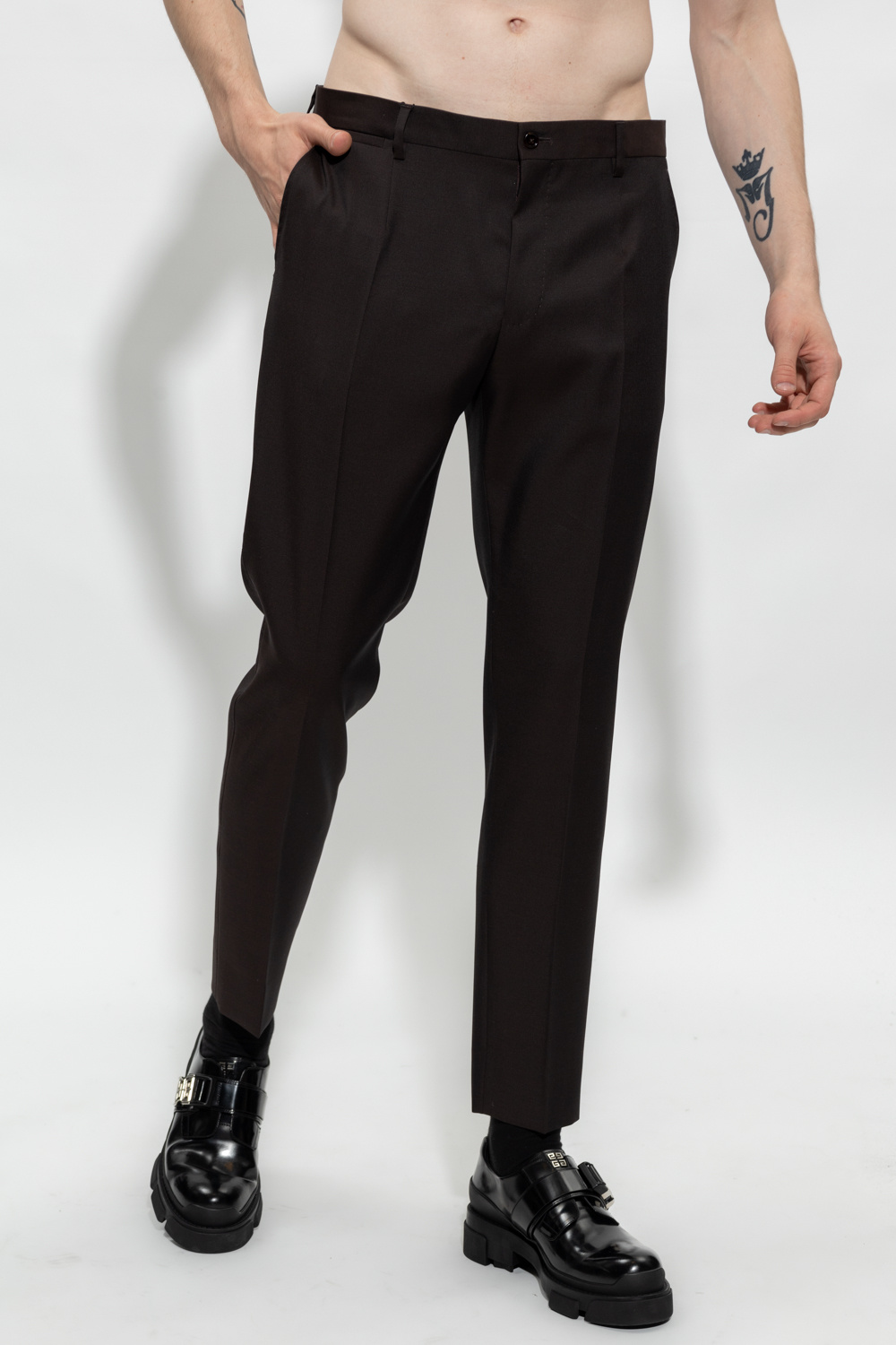 Prada lace-up mid-length dress Black Pleat-front trousers