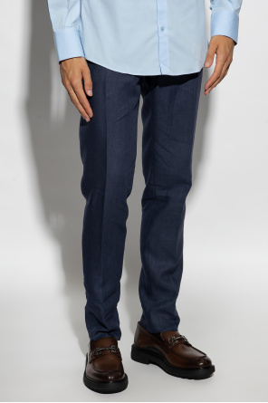 Relaxed Fit Spliced Checkerboard Jean Linen pleat-front trousers